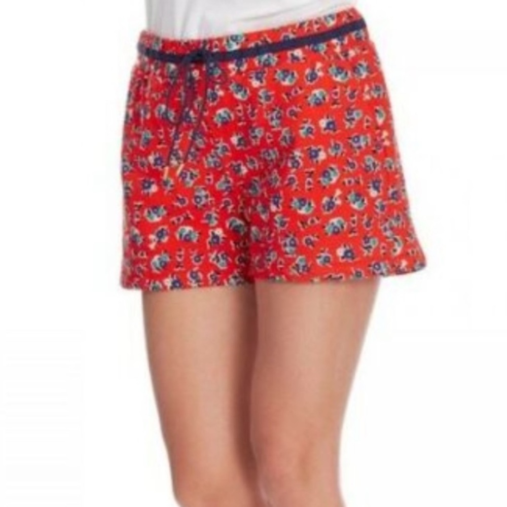 Draper James Georgia Red Floral Knit Pull On Cotton Shorts S
